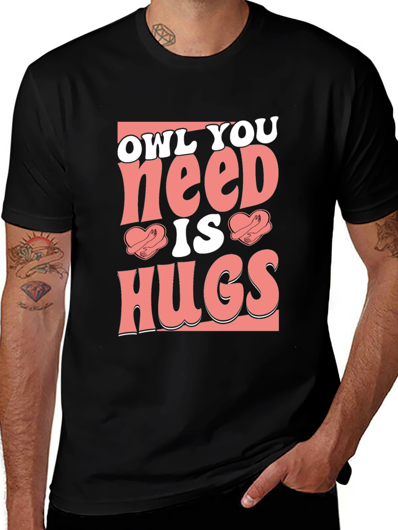 Owl You Need is Hugs Black Graphic T-Shirt