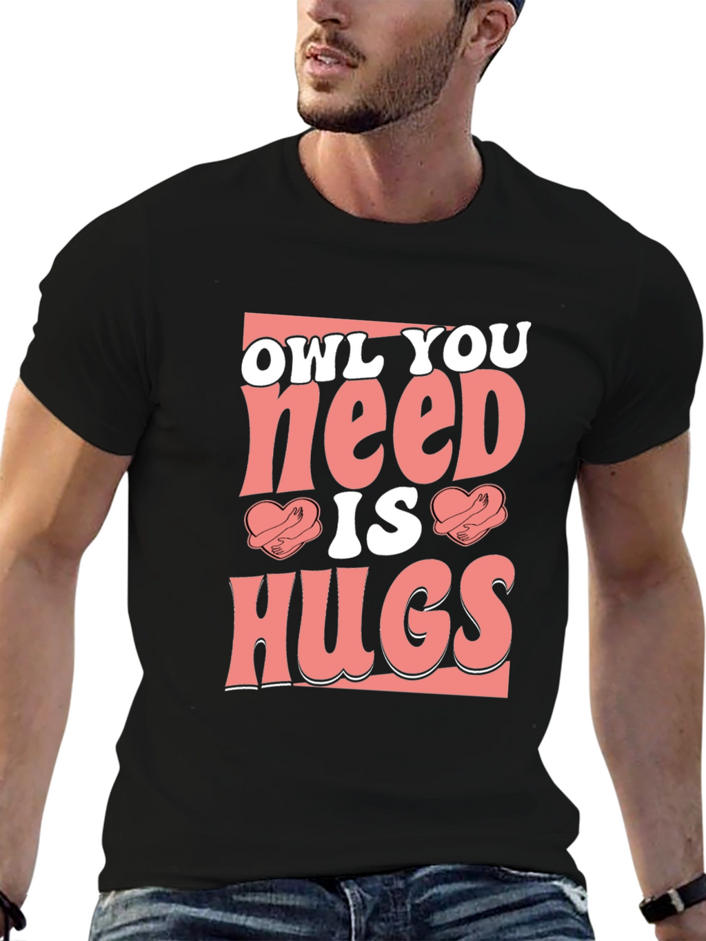Owl You Need is Hugs Black Graphic T-Shirt