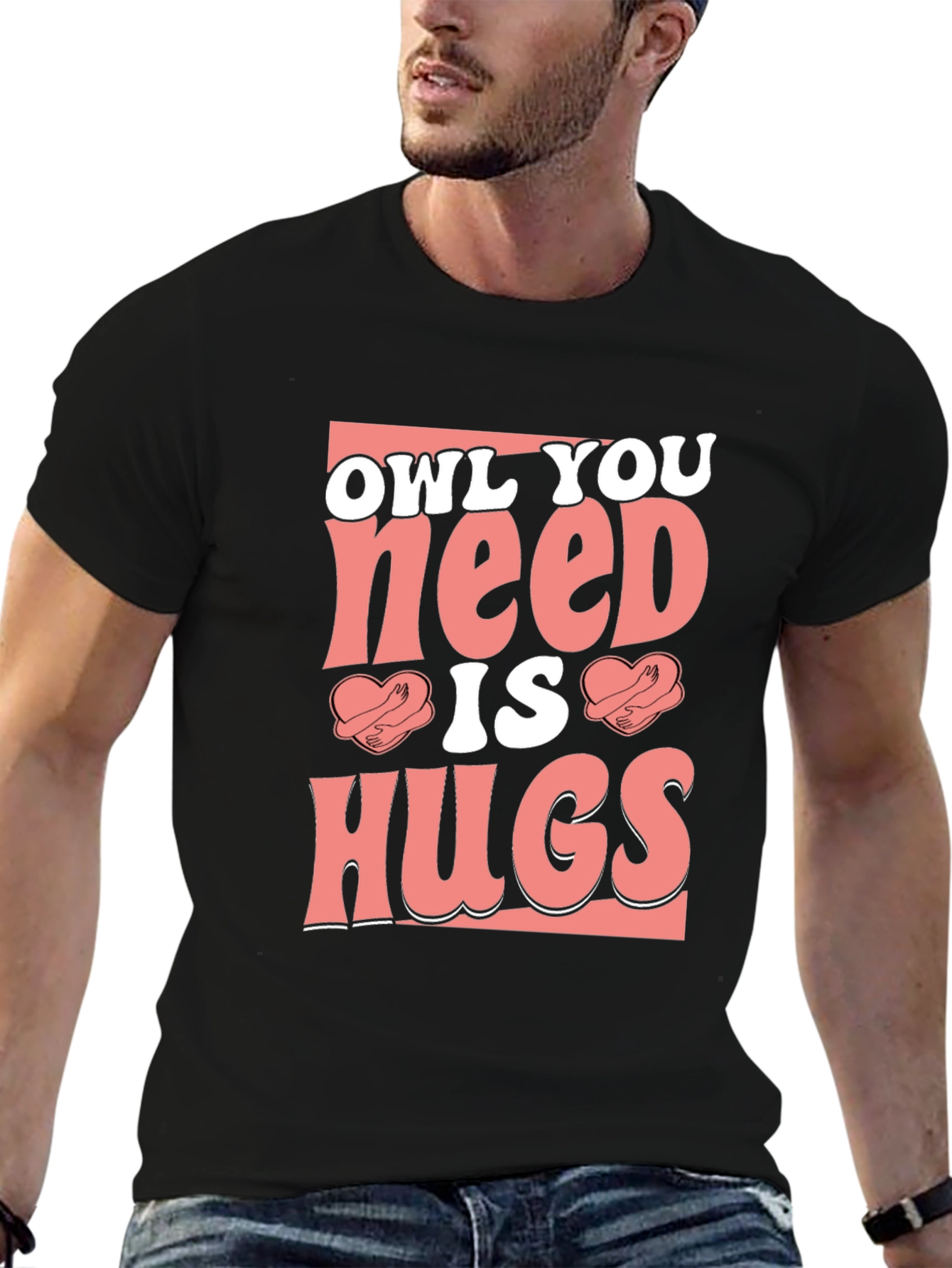 Owl You Need is Hugs Black Graphic T-Shirt