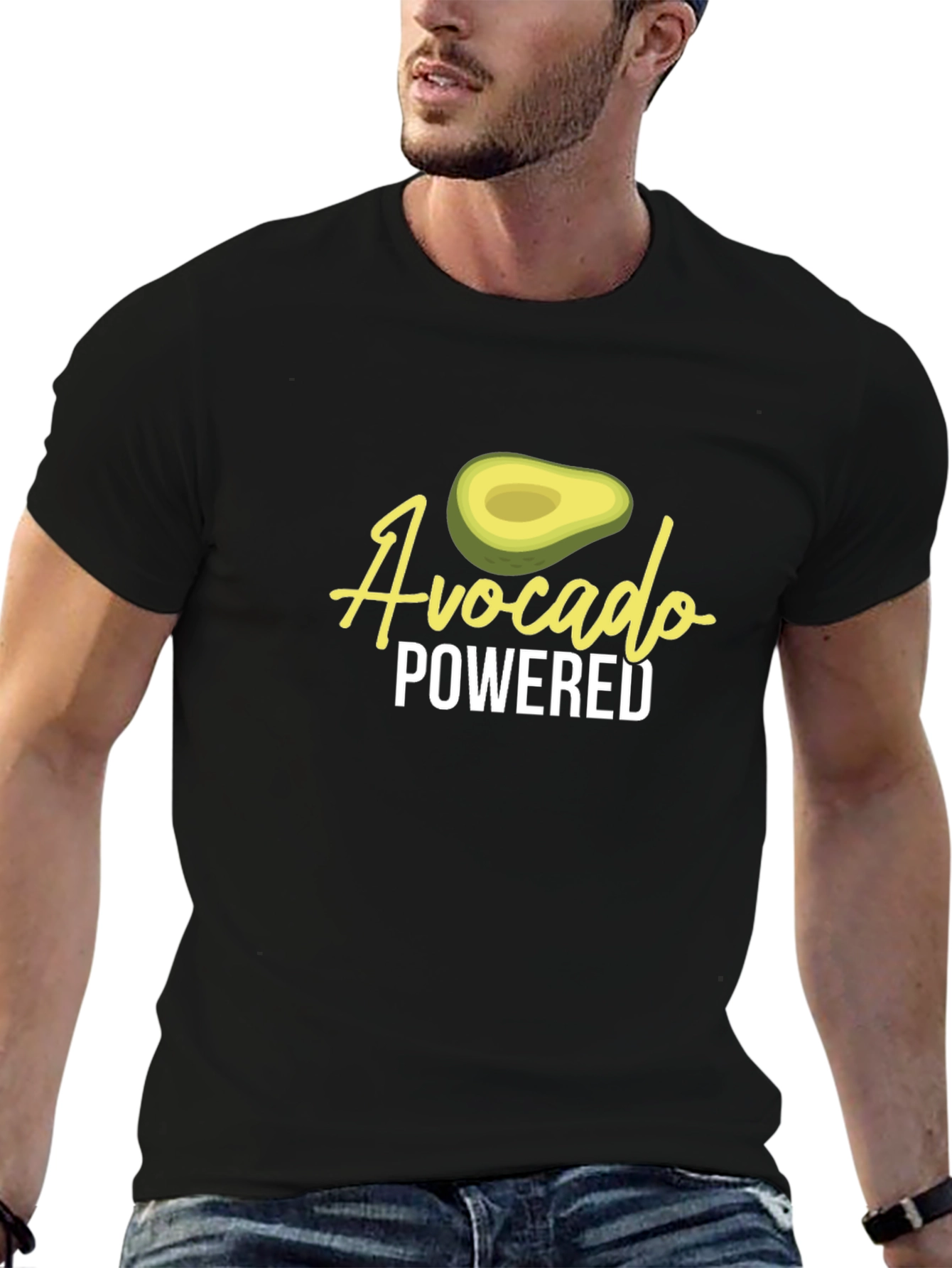 Avocado Powered Graphic Tee - Black Crew Neck T-Shirt