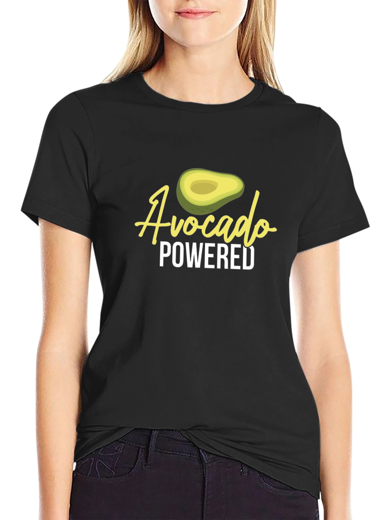 Avocado Powered Graphic Tee - Black Crew Neck T-Shirt