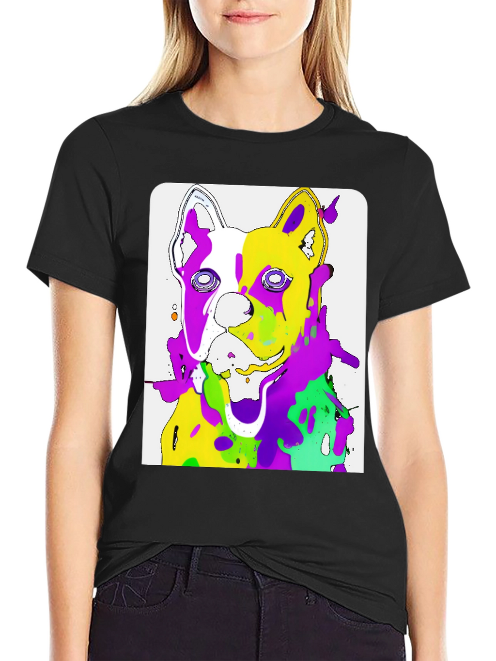 Abstract Dog Art Graphic Black T-Shirt