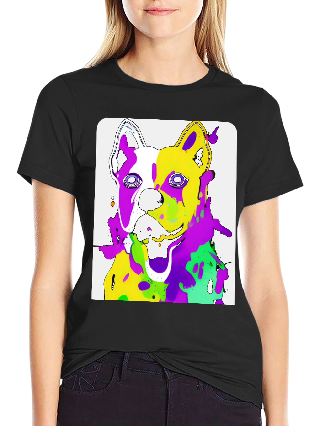 Abstract Dog Art Graphic Black T-Shirt