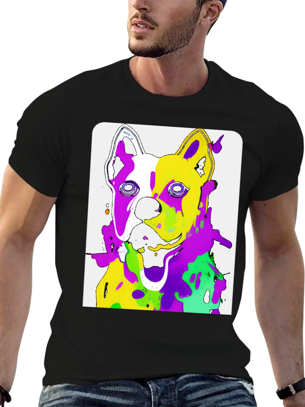 Abstract Dog Art Graphic Black T-Shirt