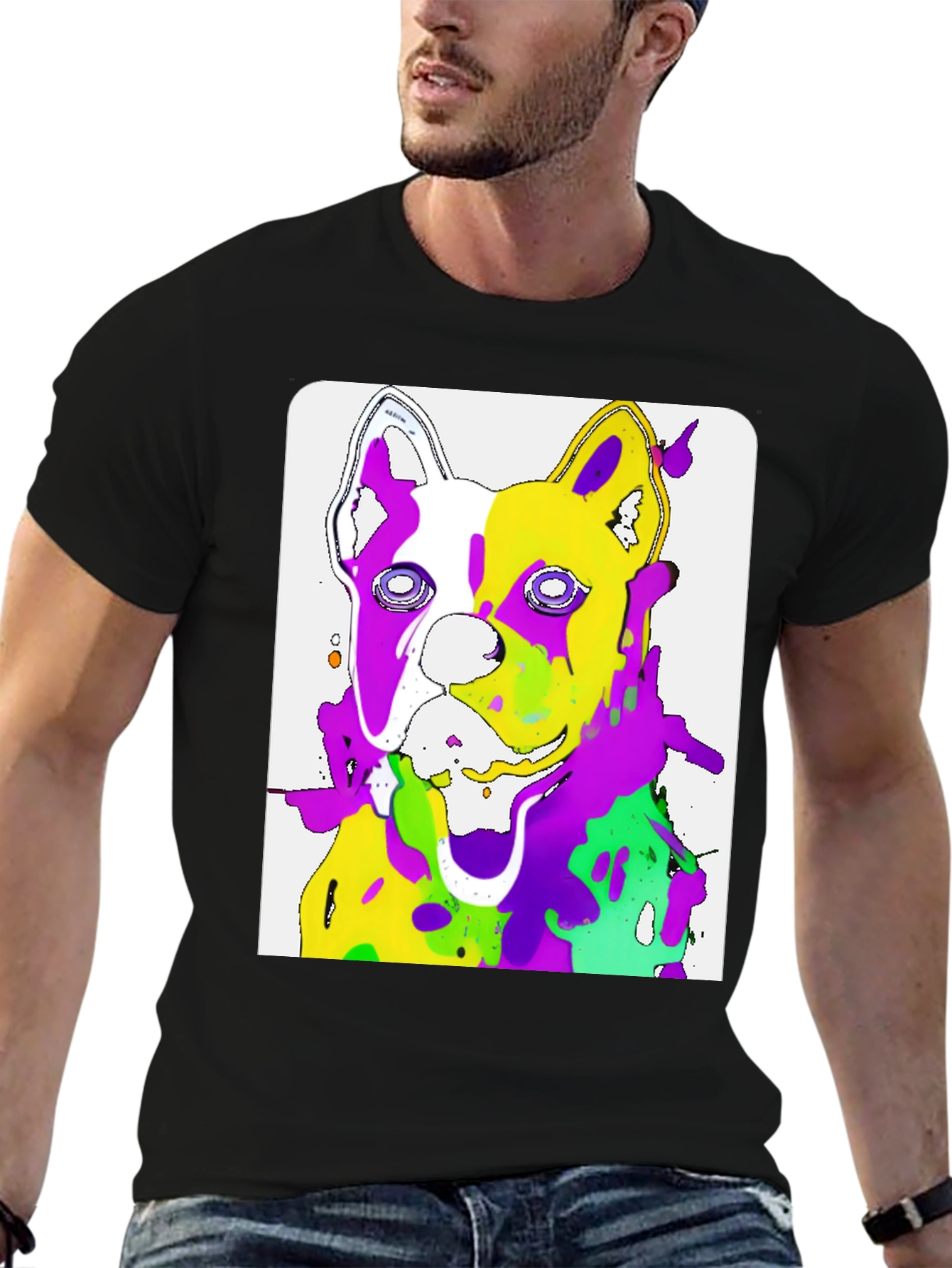 Abstract Dog Art Graphic Black T-Shirt