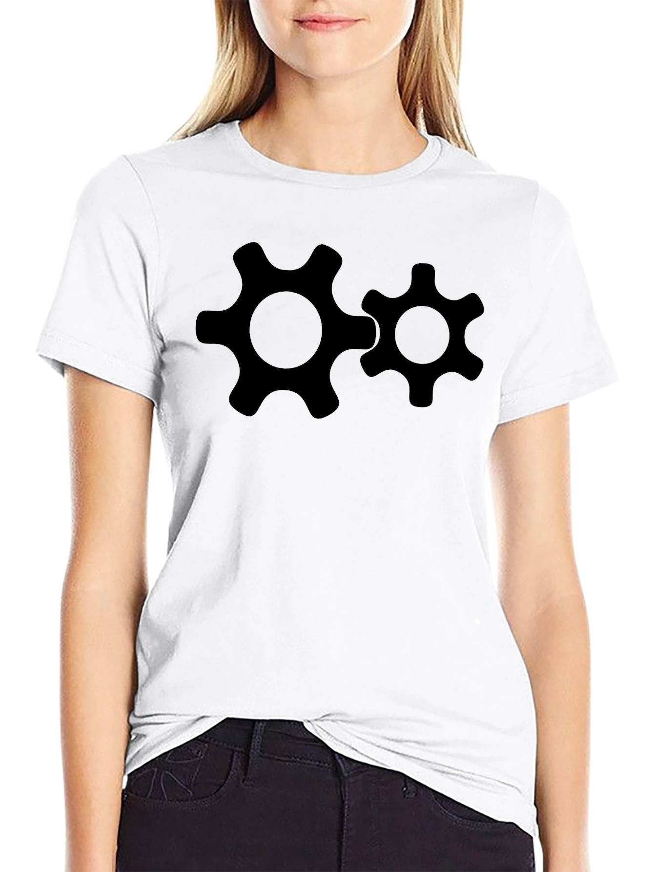 Cogwheel Graphic Tee - Black Cotton T-Shirt