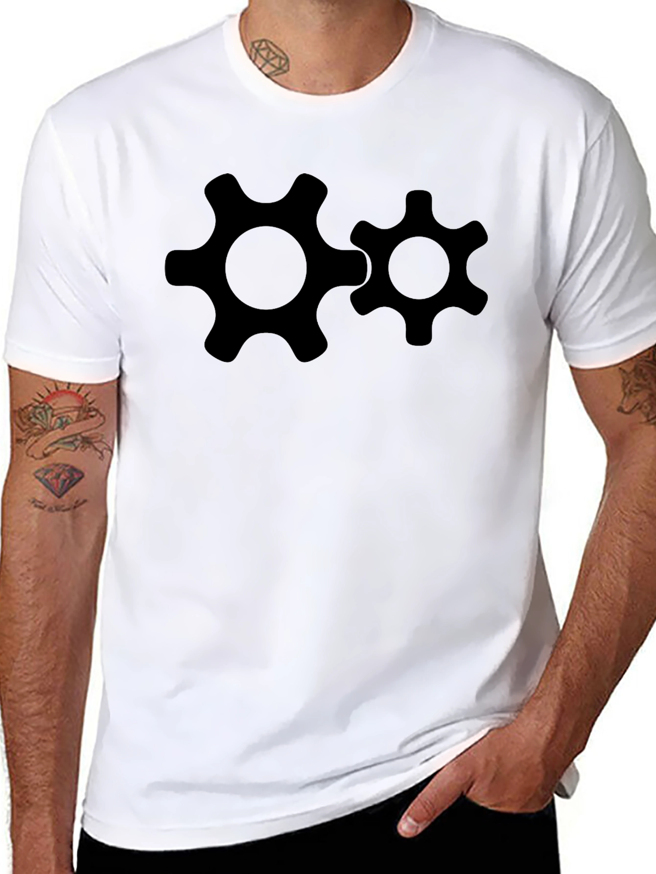 Cogwheel Graphic Tee - Black Cotton T-Shirt
