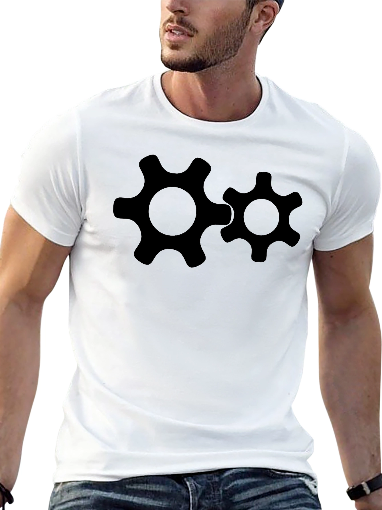 Cogwheel Graphic Tee - Black Cotton T-Shirt