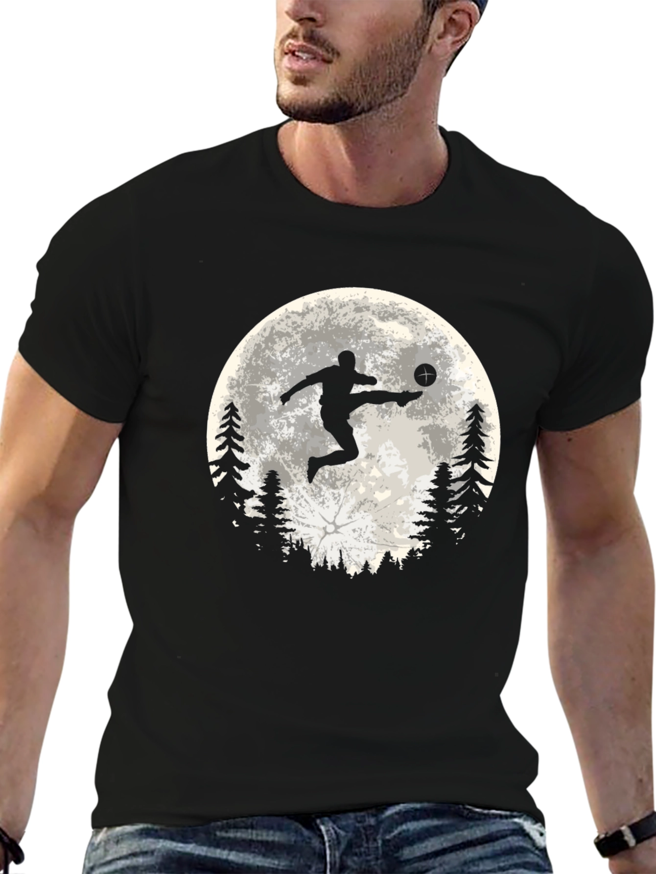 Soccer Moon Graphic T-Shirt - Sporty Black Tee