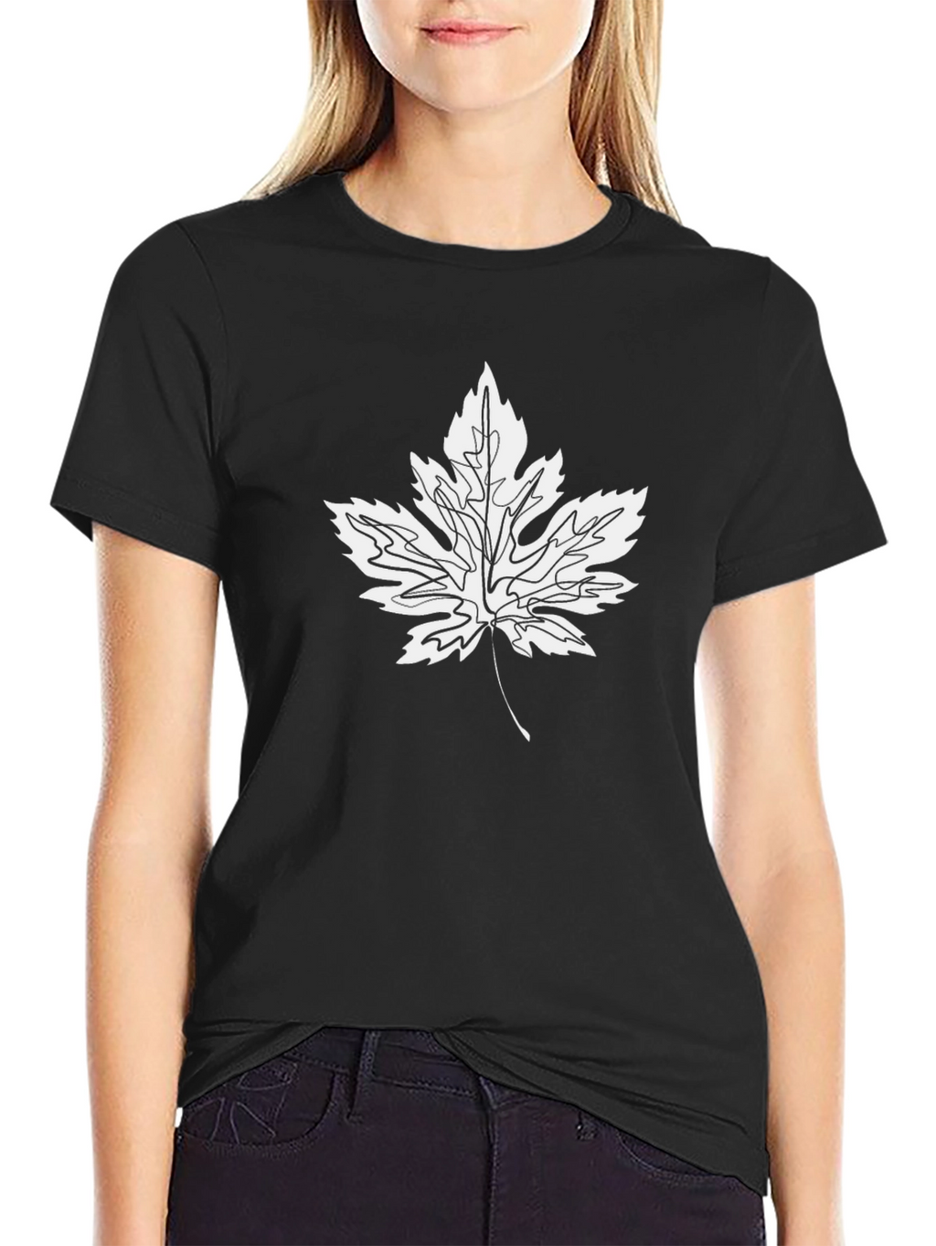 Black T-Shirt with White Maple Leaf Graphic