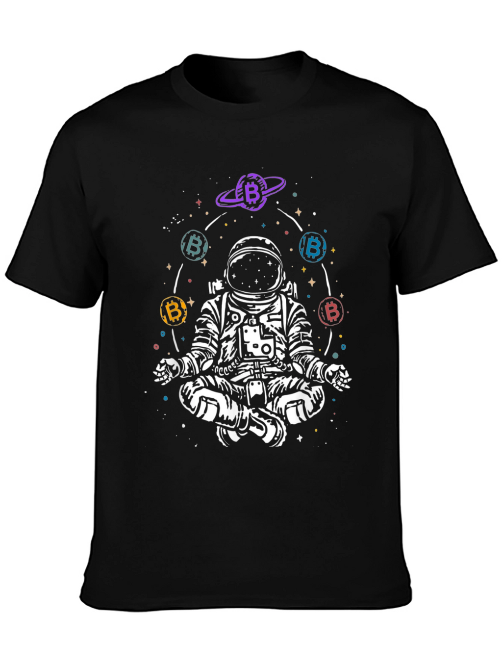 Astronaut Bitcoin Meditating Graphic Tee - Black