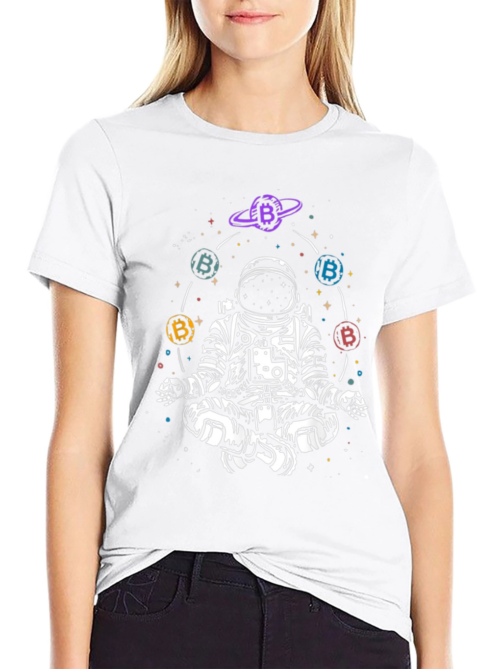 Astronaut Bitcoin Meditating Graphic Tee - Black