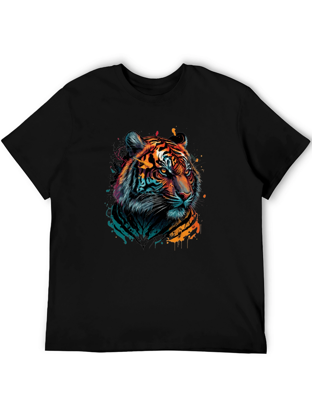 Vibrant Tiger Graphic Black T-Shirt