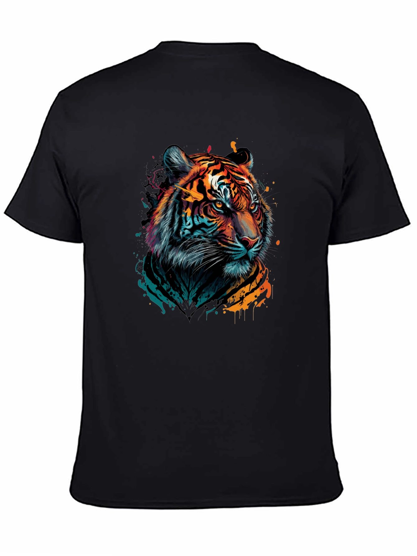 Vibrant Tiger Graphic Black T-Shirt