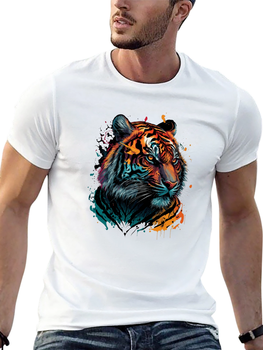 Vibrant Tiger Graphic Black T-Shirt