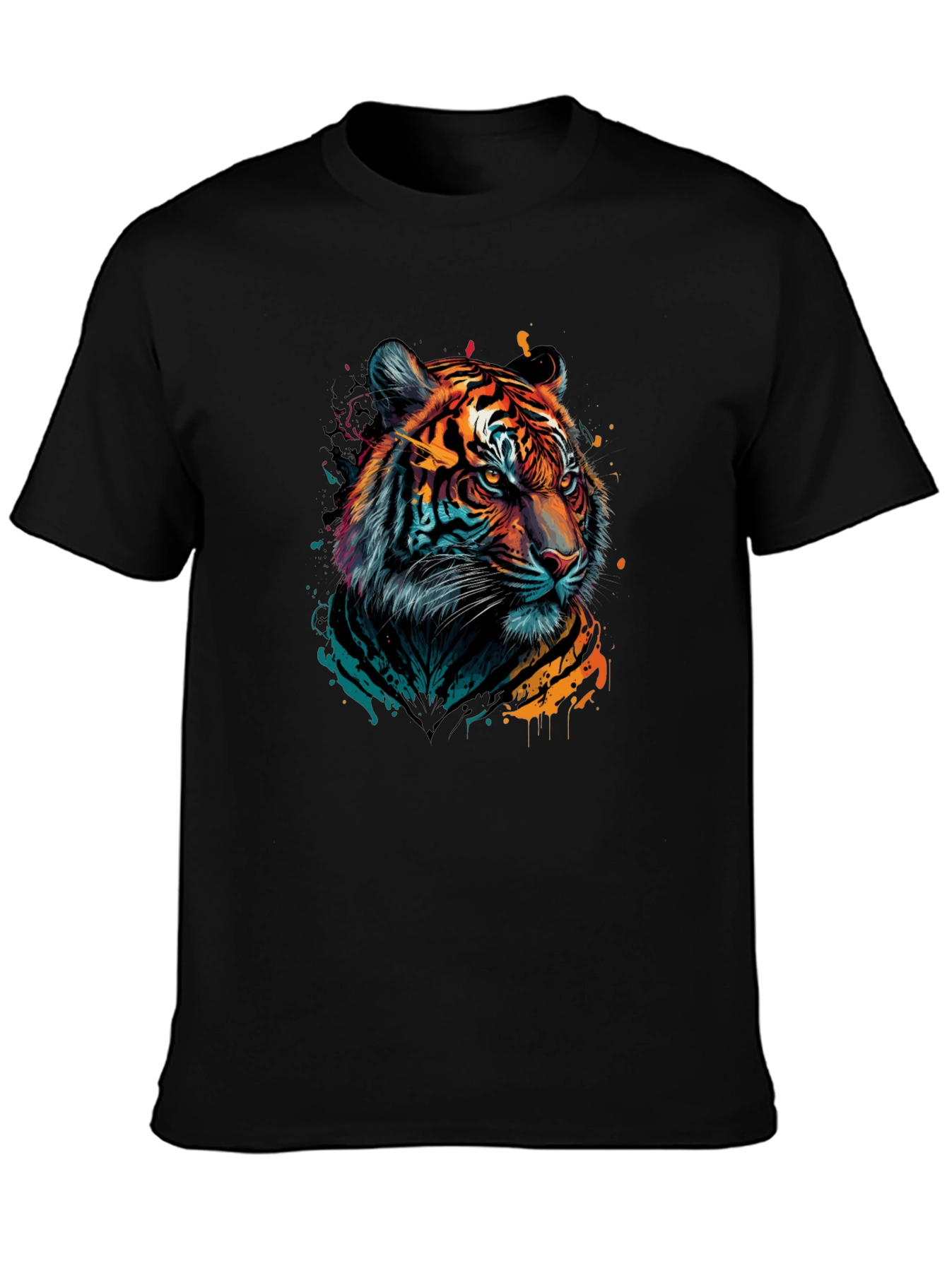 Vibrant Tiger Graphic Black T-Shirt
