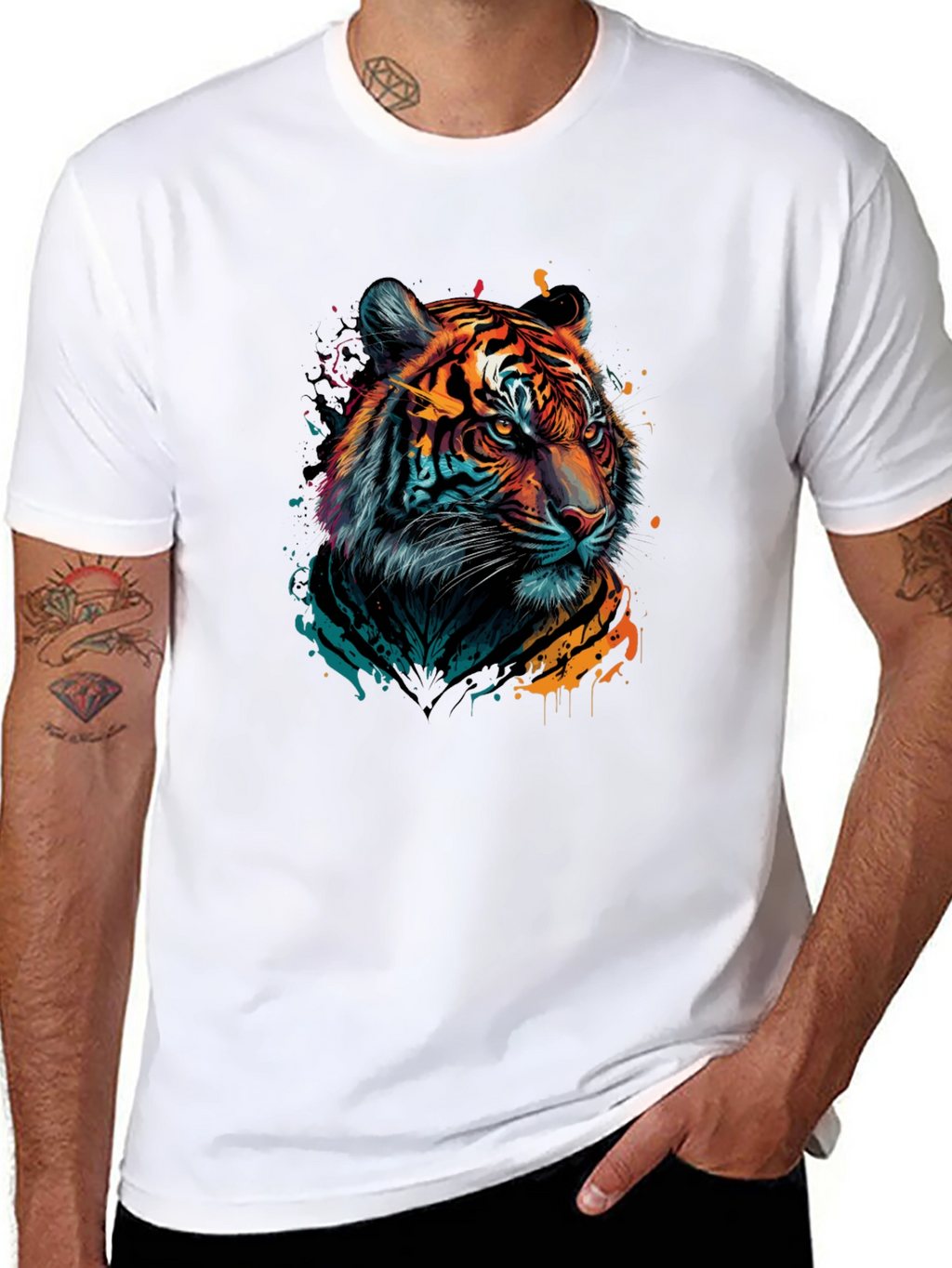 Vibrant Tiger Graphic Black T-Shirt