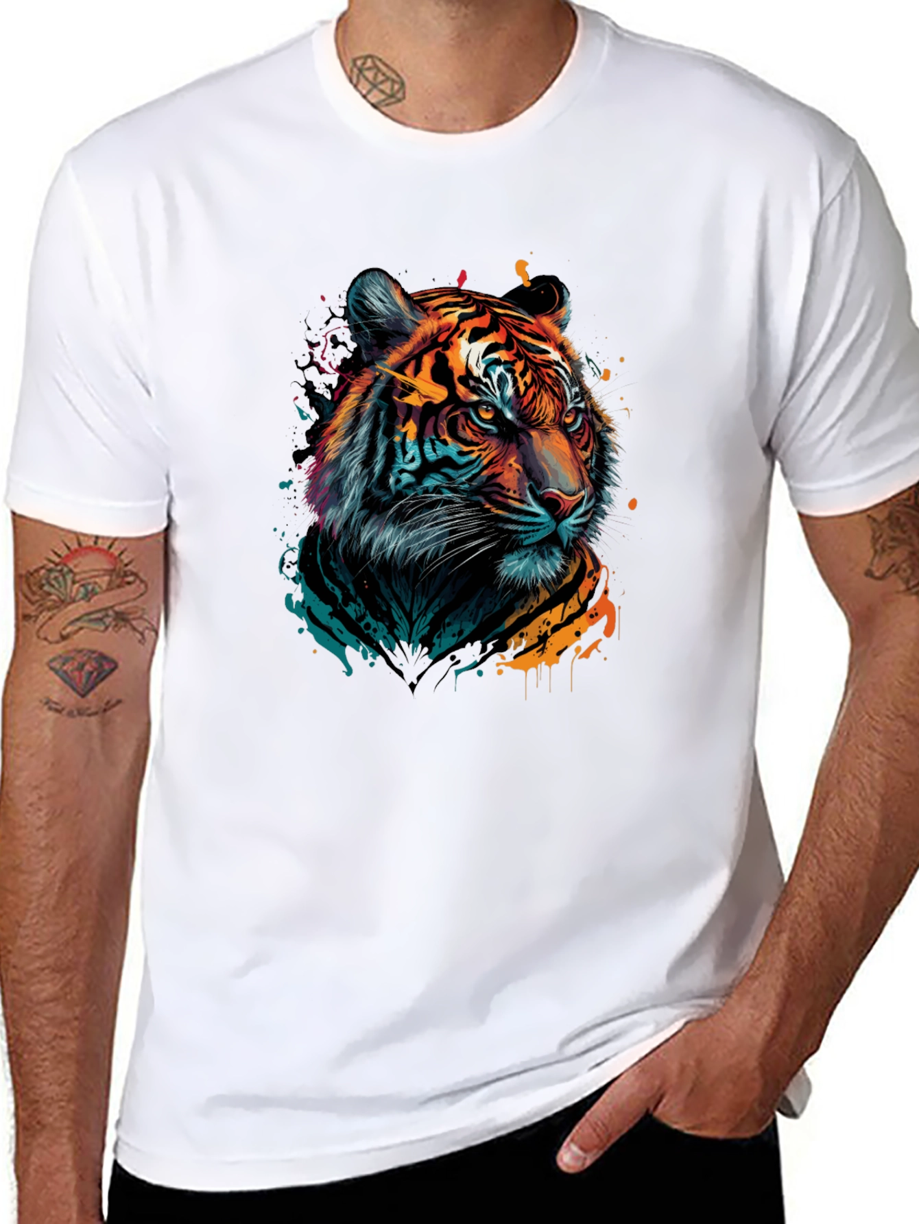 Vibrant Tiger Graphic Black T-Shirt