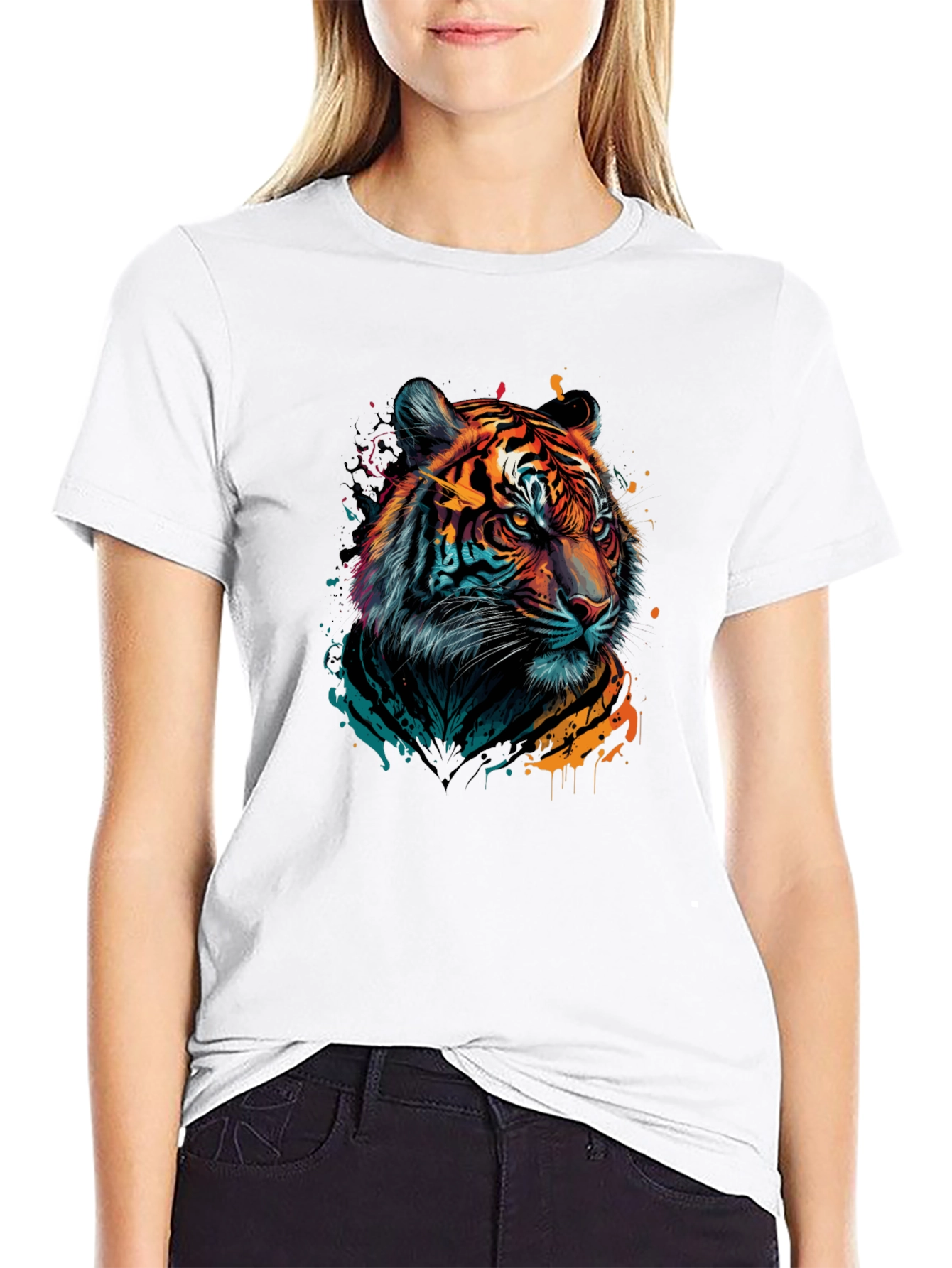 Vibrant Tiger Graphic Black T-Shirt