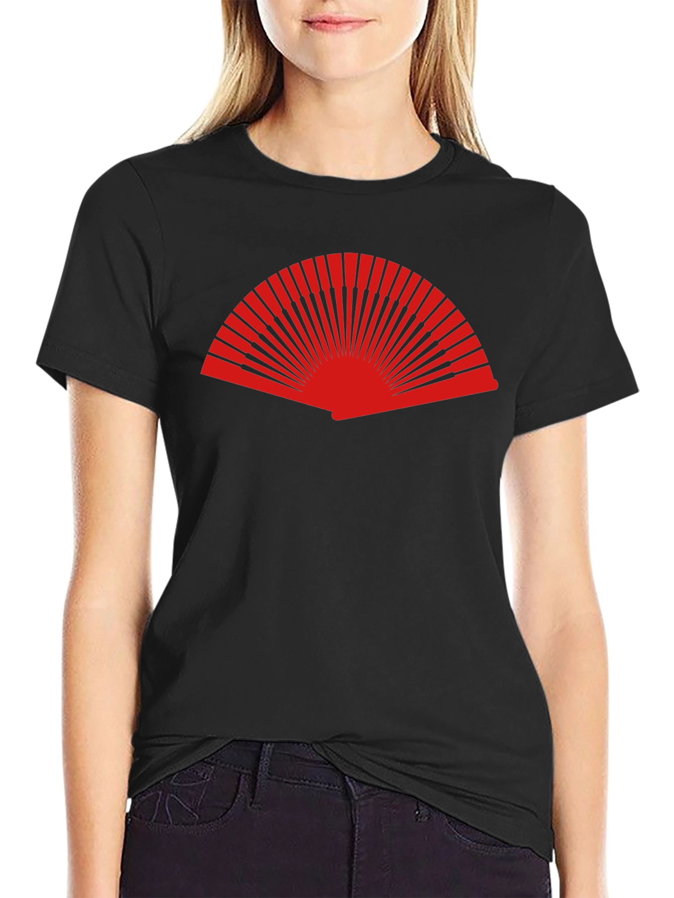 Red Fan Graphic Black T-Shirt - Stylish Casual Wear