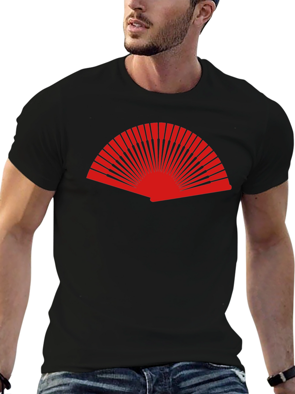 Red Fan Graphic Black T-Shirt - Stylish Casual Wear