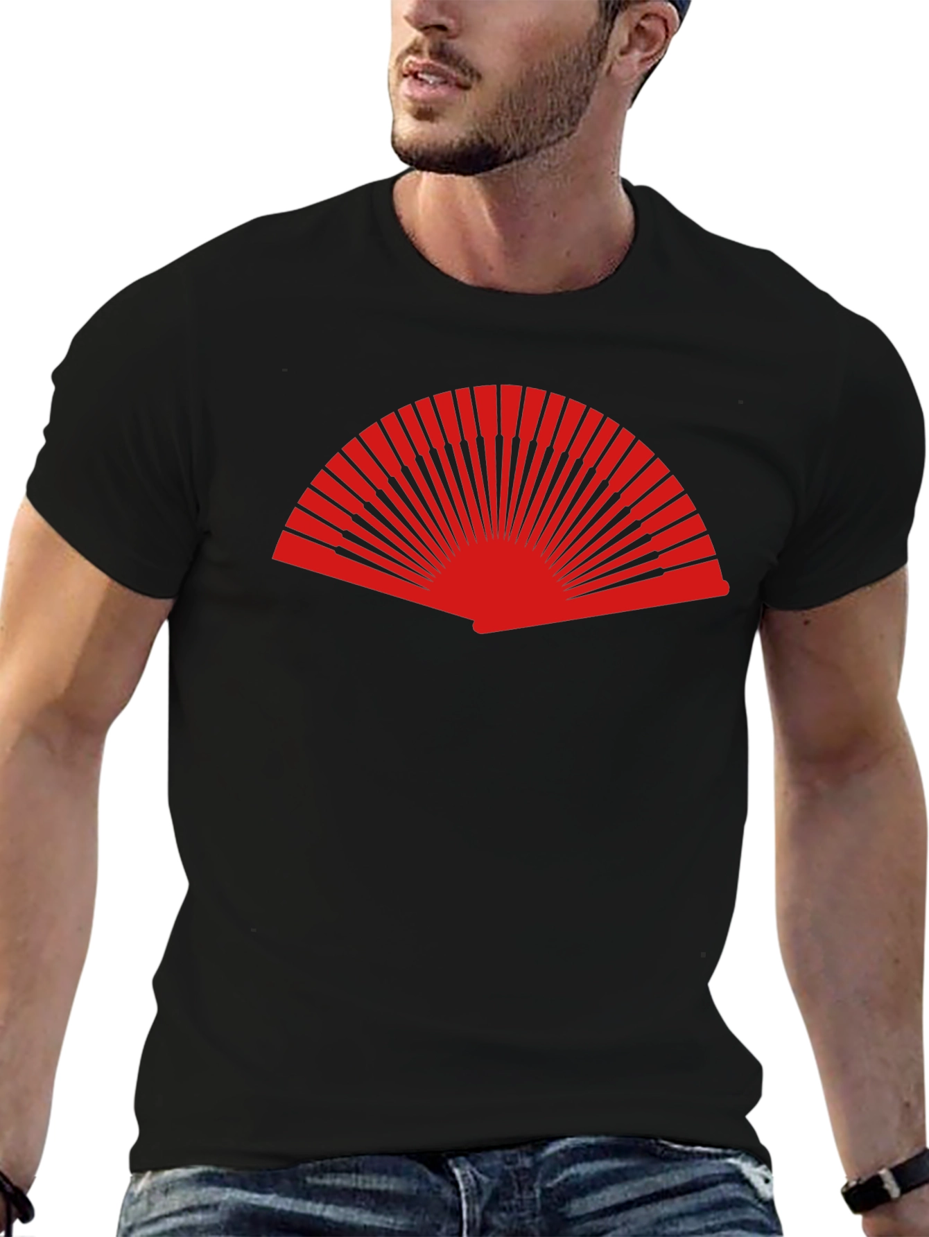 Red Fan Graphic Black T-Shirt - Stylish Casual Wear