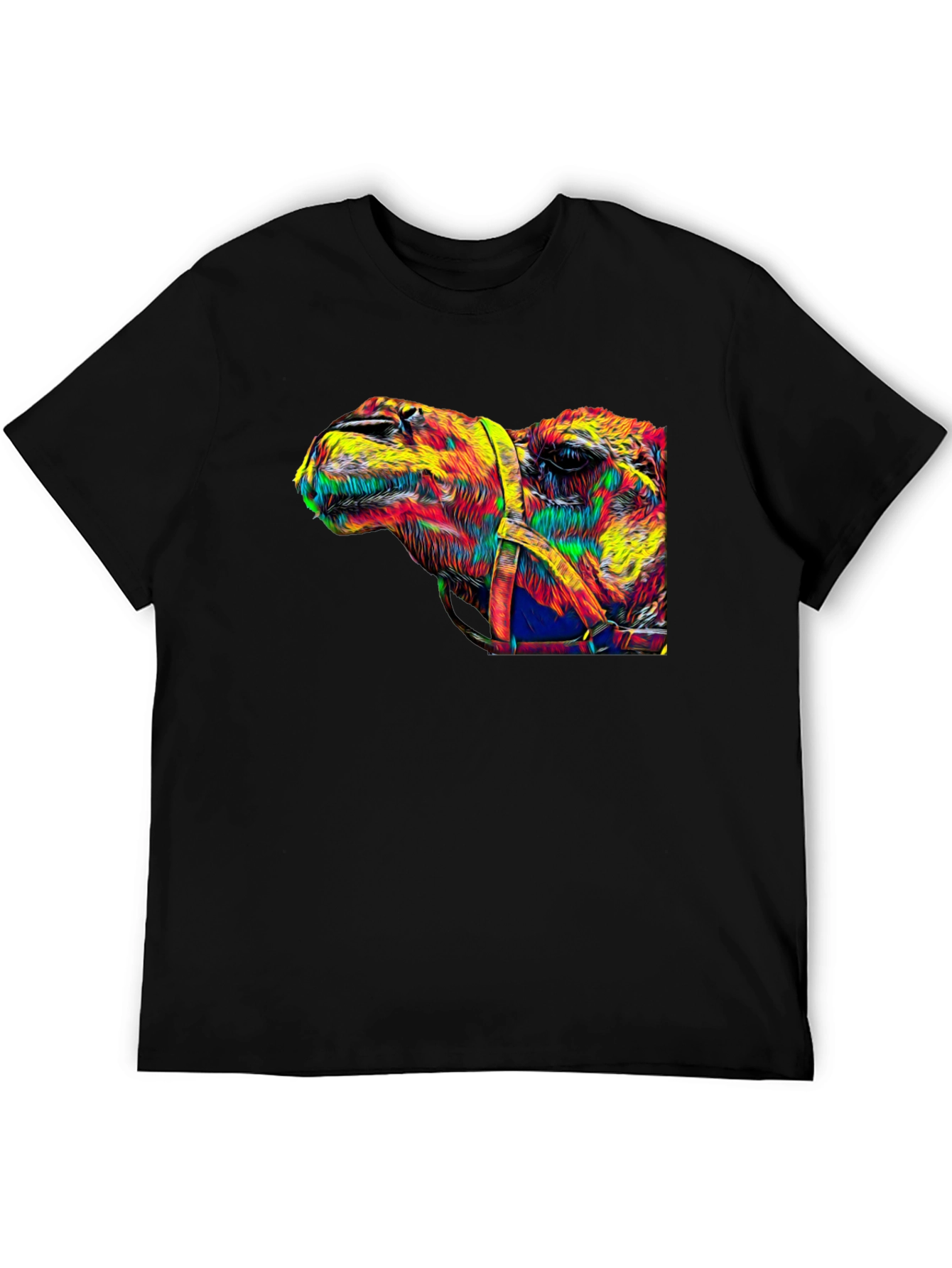 Colorful Camel Graphic Print Black T-Shirt
