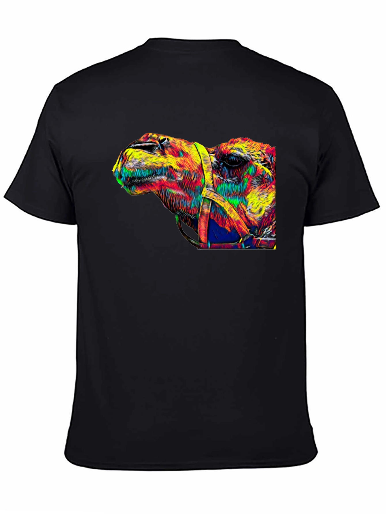 Colorful Camel Graphic Print Black T-Shirt