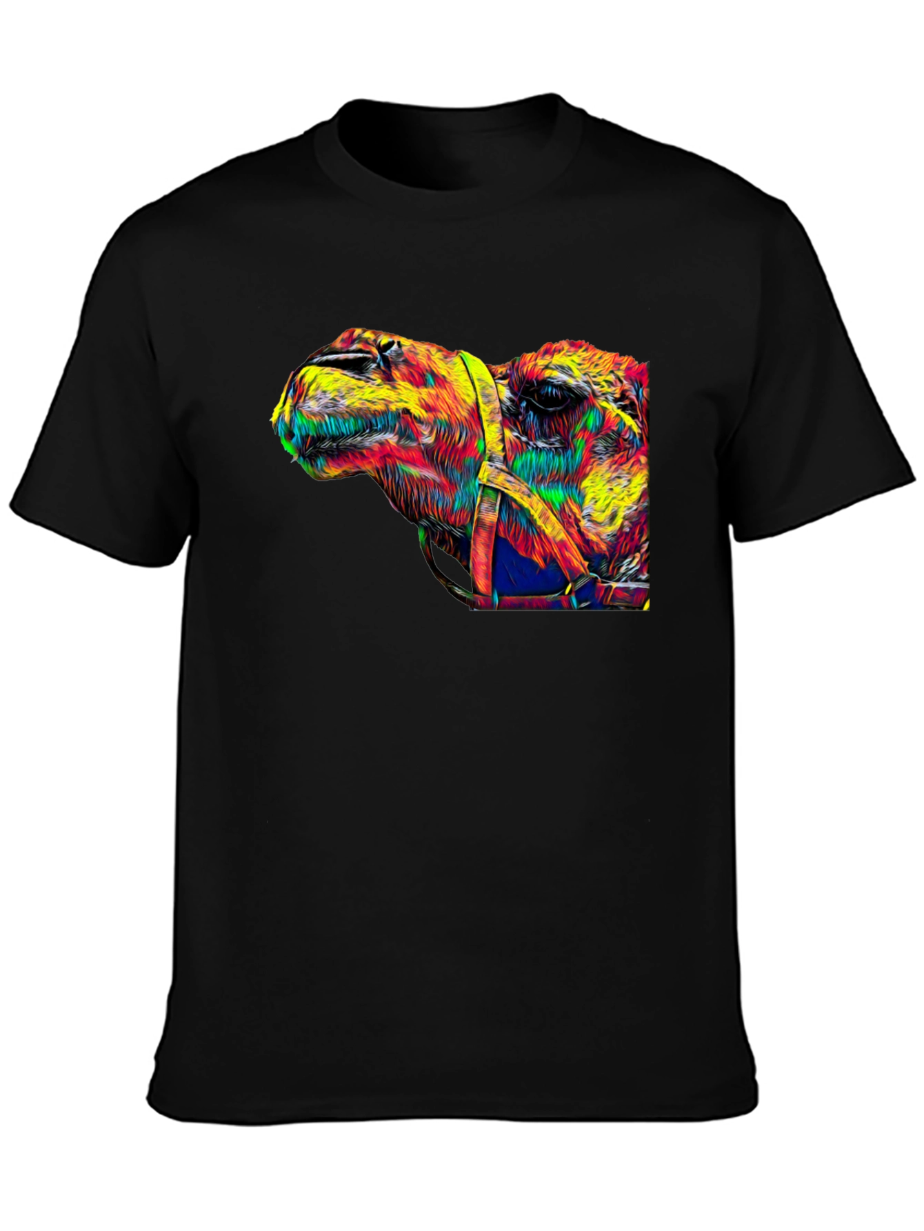 Colorful Camel Graphic Print Black T-Shirt
