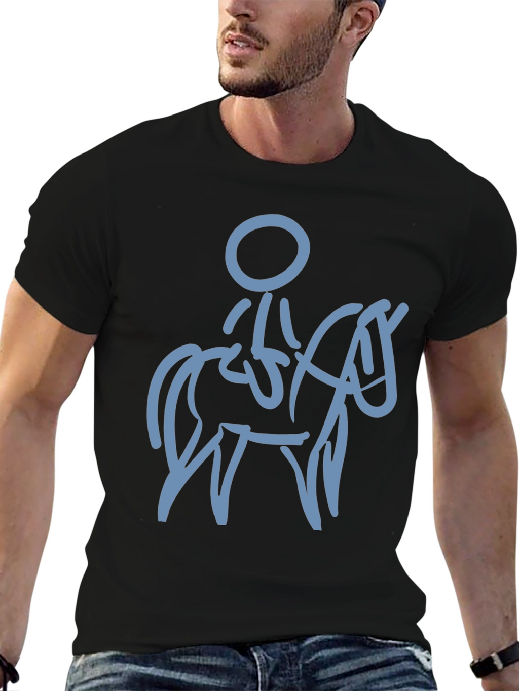 Black T-Shirt with Horse Rider Design