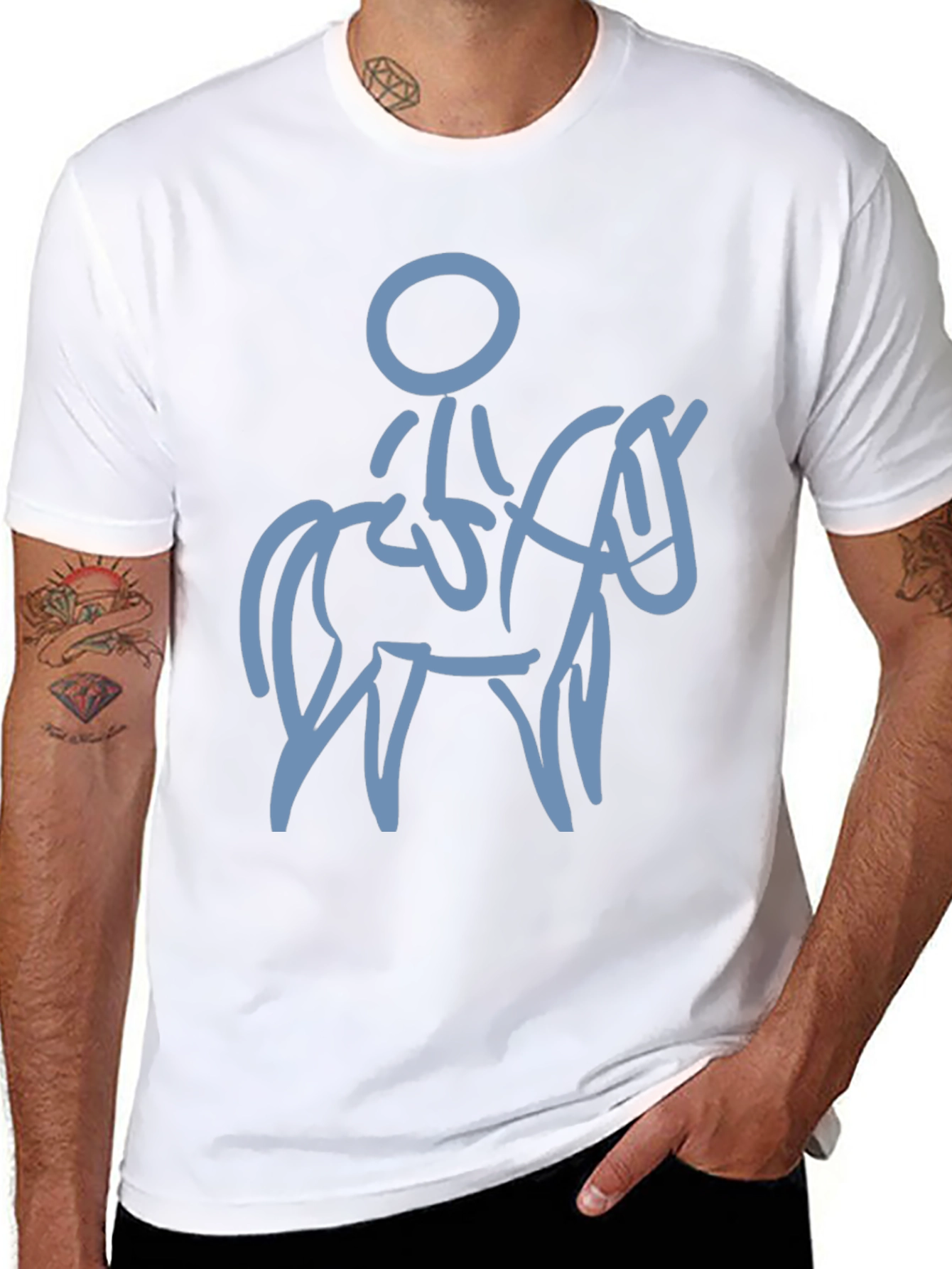 Black T-Shirt with Horse Rider Design