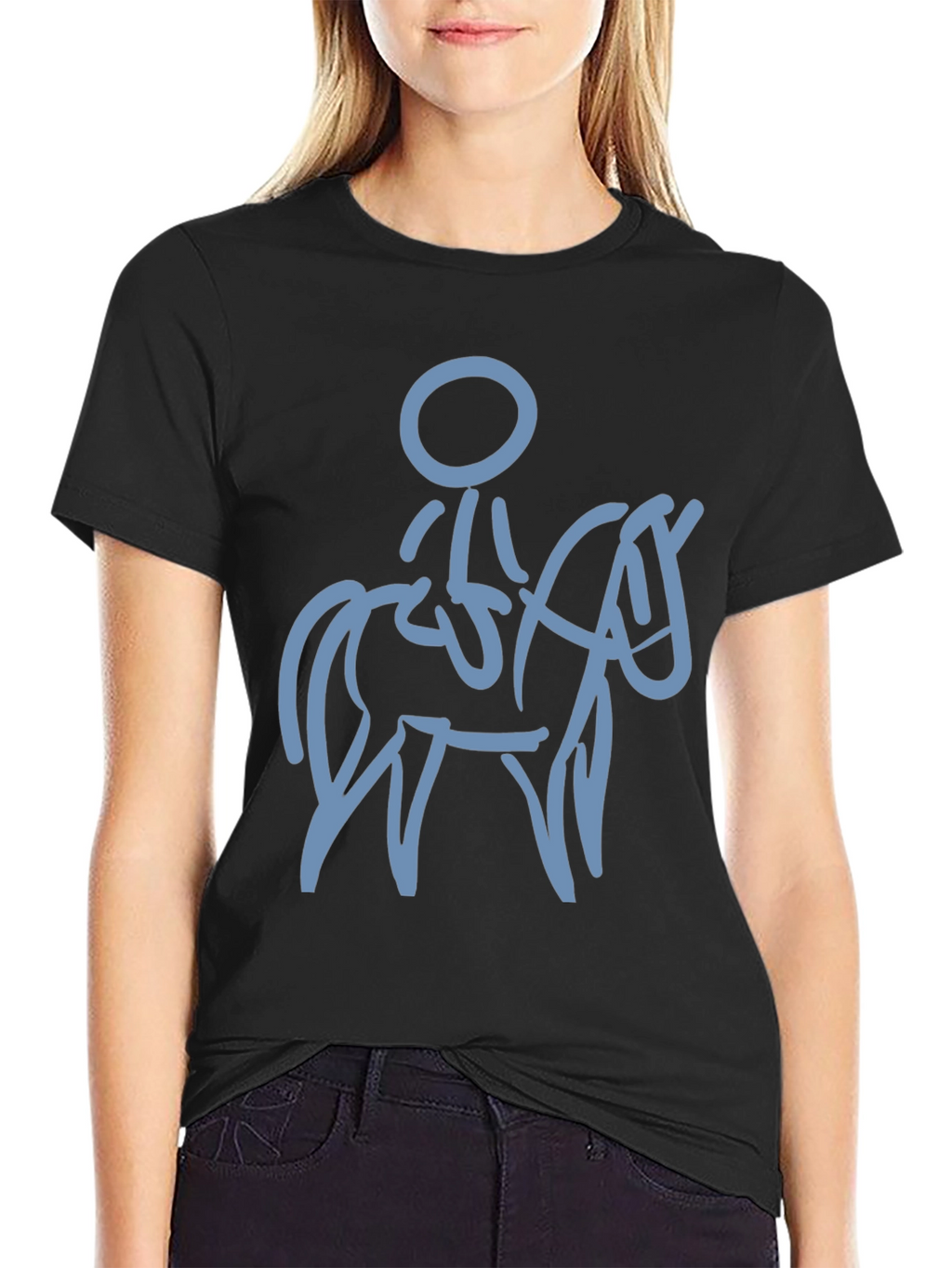 Black T-Shirt with Horse Rider Design