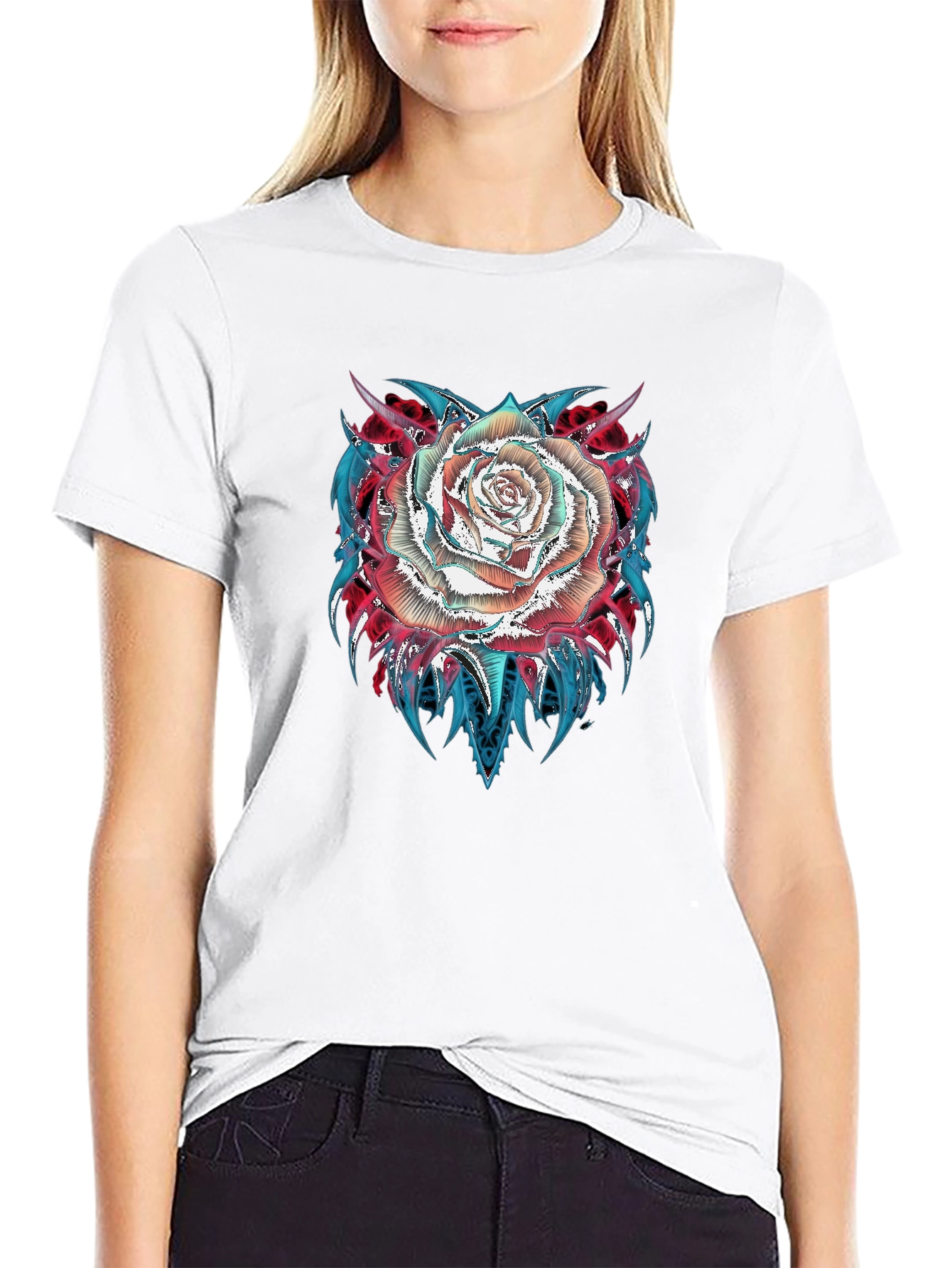 Rose Graphic Tee - Modern Black T-Shirt