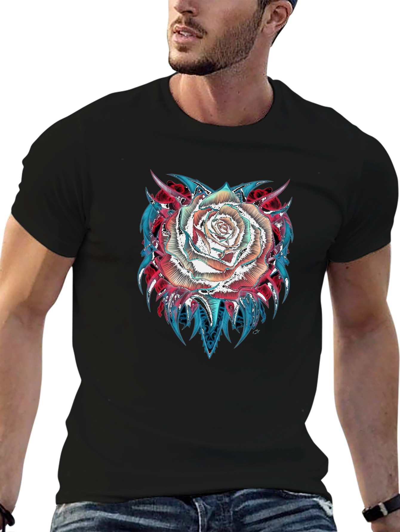 Rose Graphic Tee - Modern Black T-Shirt