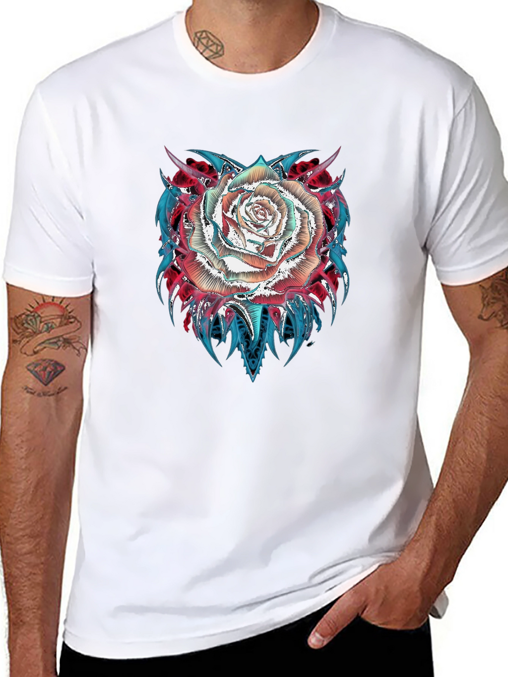 Rose Graphic Tee - Modern Black T-Shirt