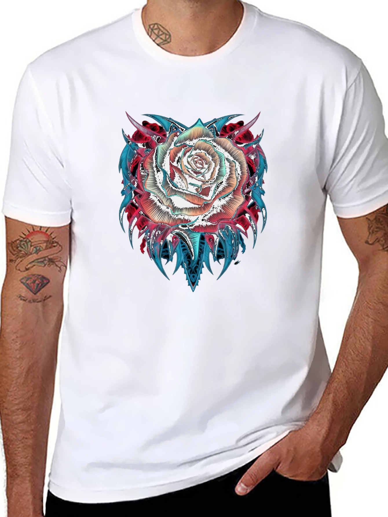 Rose Graphic Tee - Modern Black T-Shirt