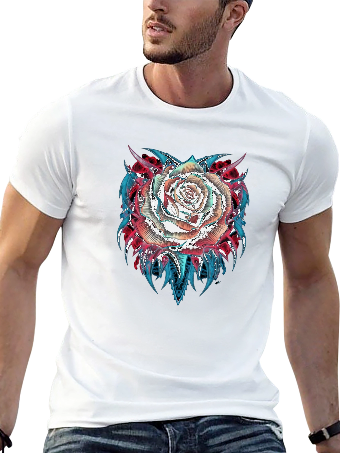 Rose Graphic Tee - Modern Black T-Shirt