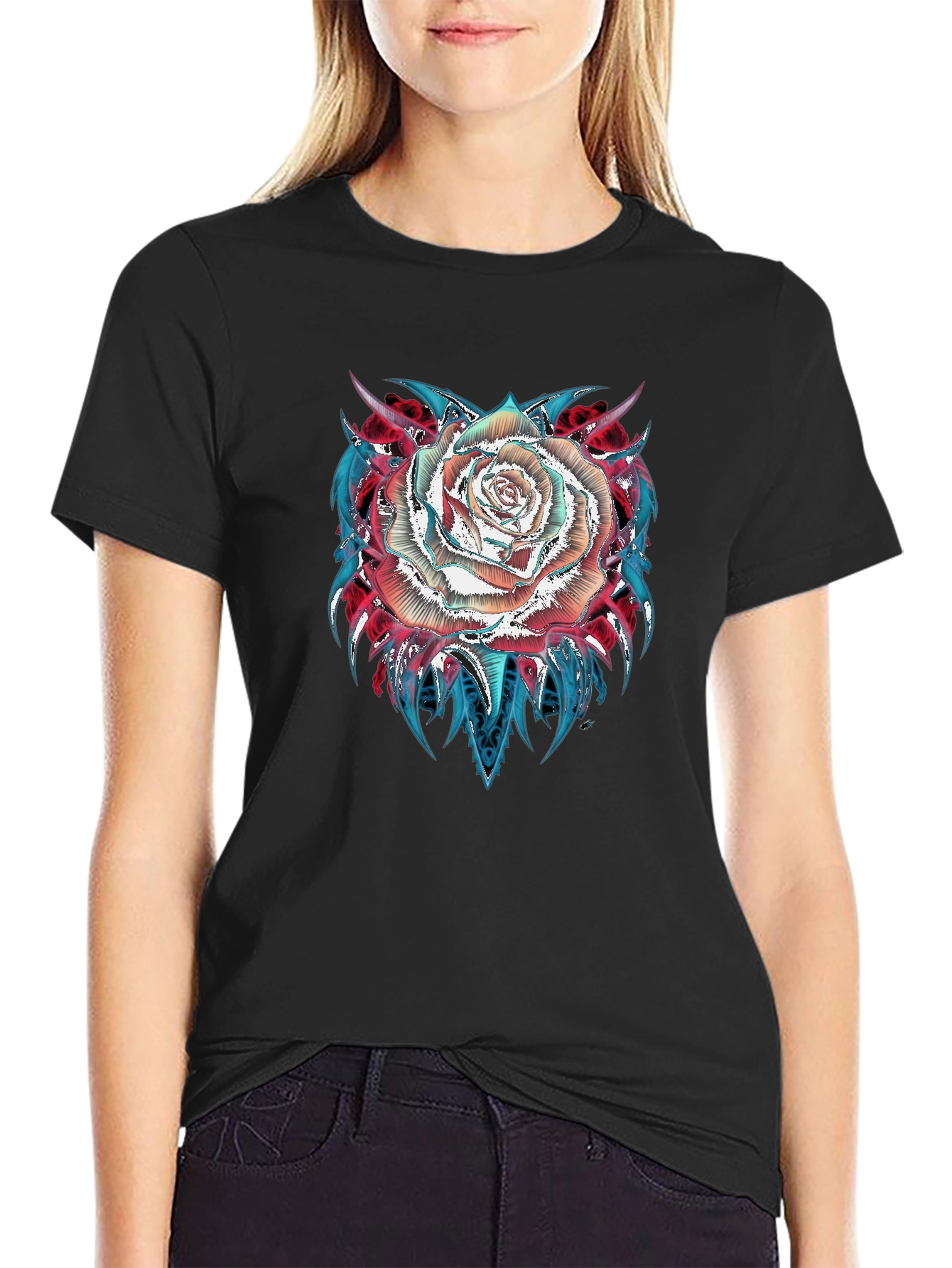 Rose Graphic Tee - Modern Black T-Shirt