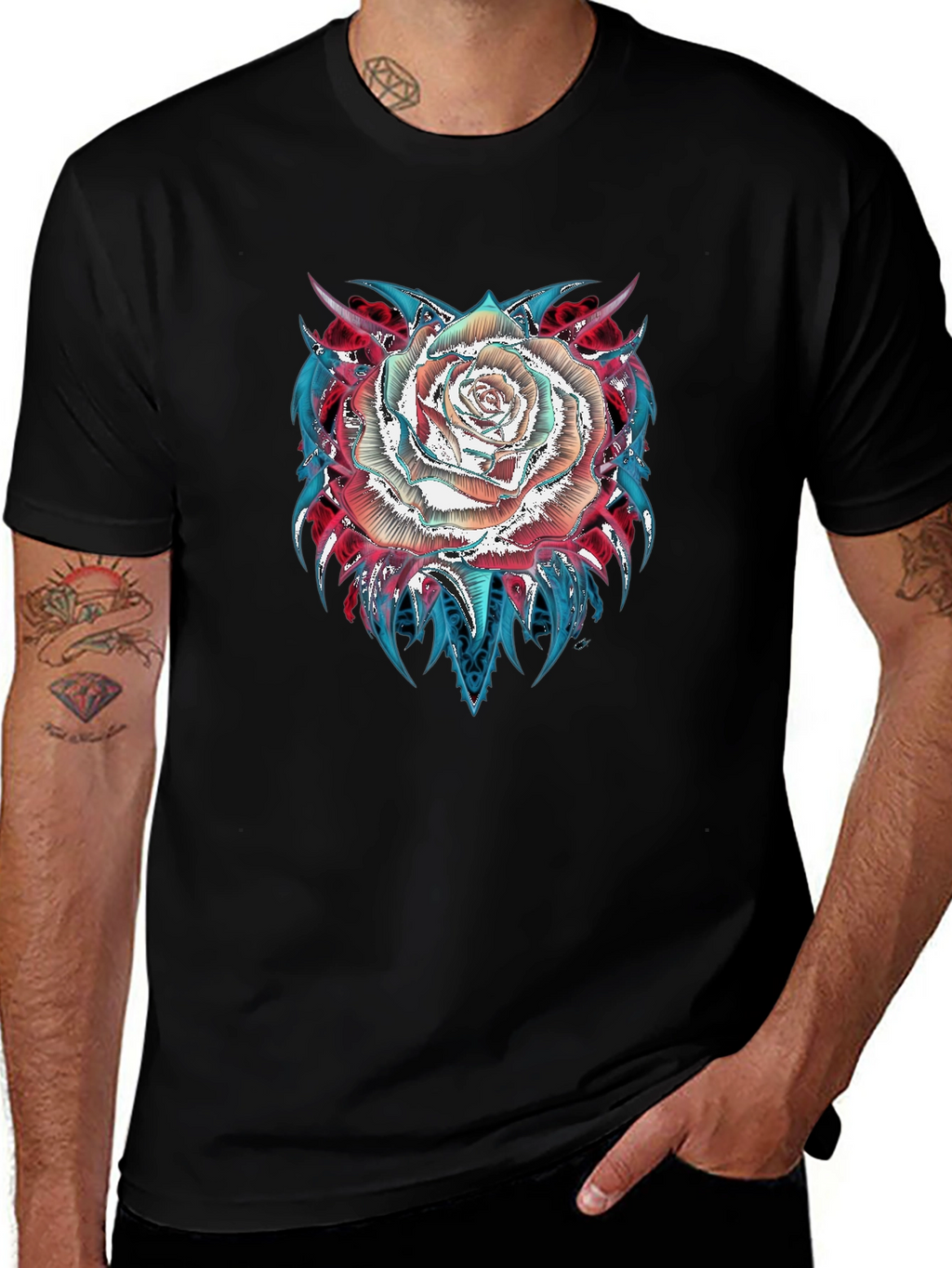 Rose Graphic Tee - Modern Black T-Shirt