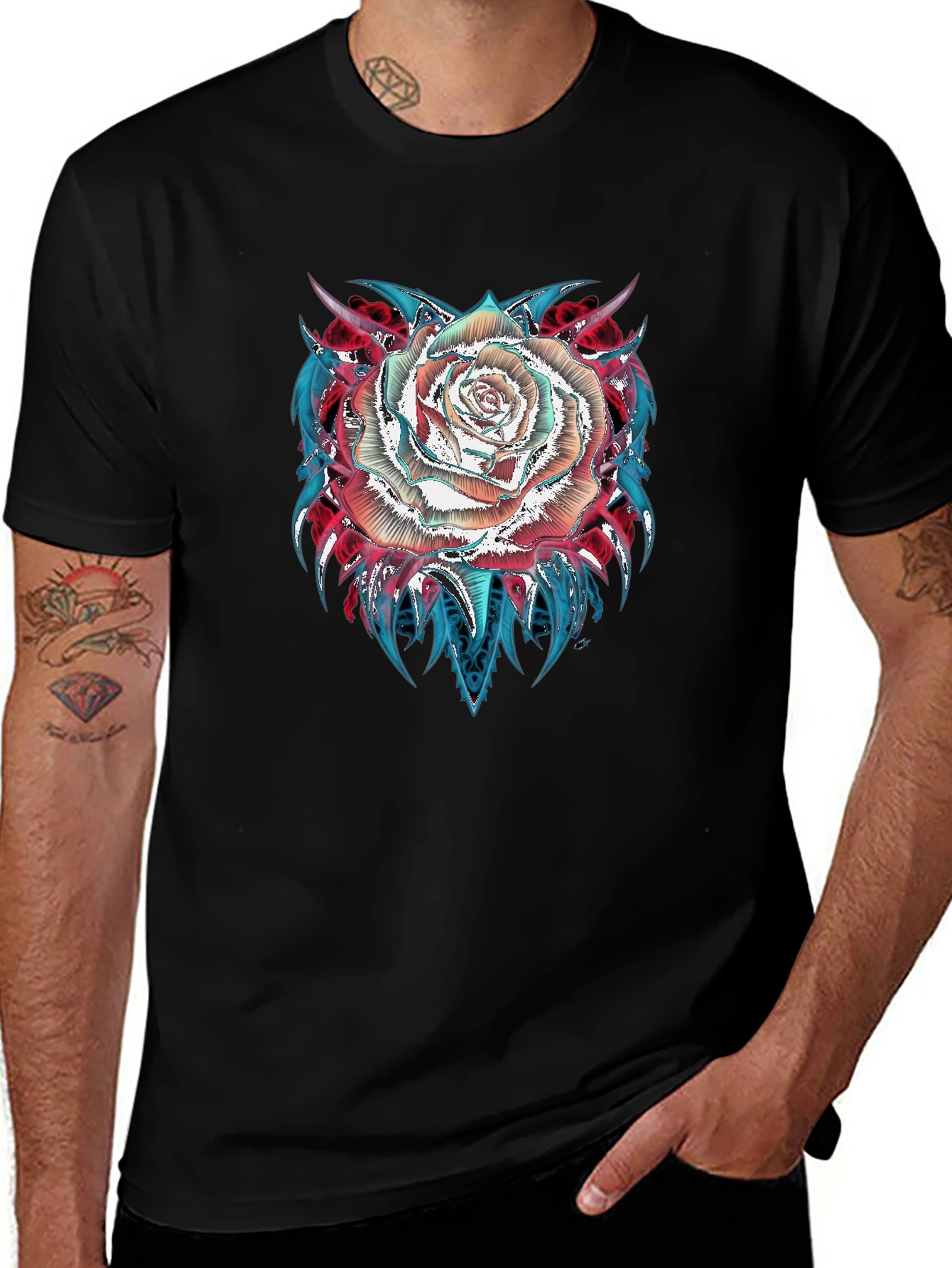 Rose Graphic Tee - Modern Black T-Shirt