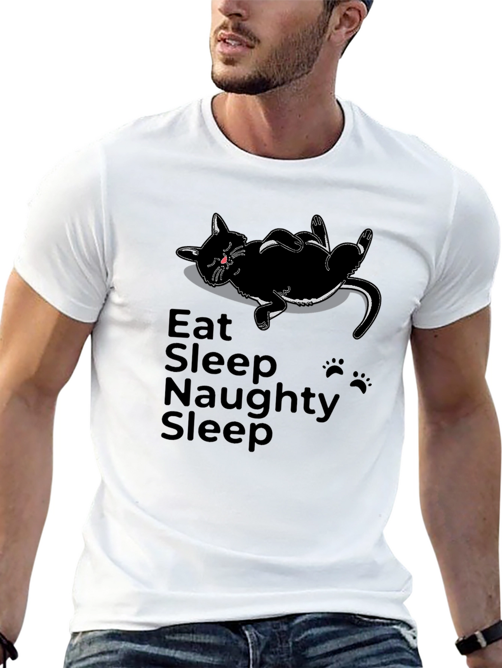Eat Sleep Naughty Sleep Black Cat T-Shirt