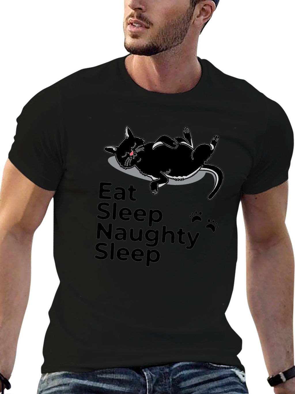 Eat Sleep Naughty Sleep Black Cat T-Shirt