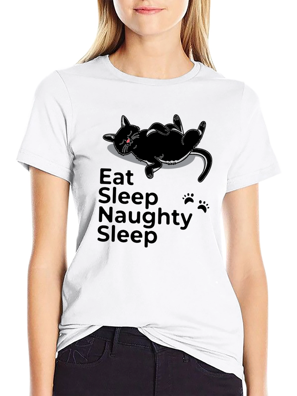 Eat Sleep Naughty Sleep Black Cat T-Shirt