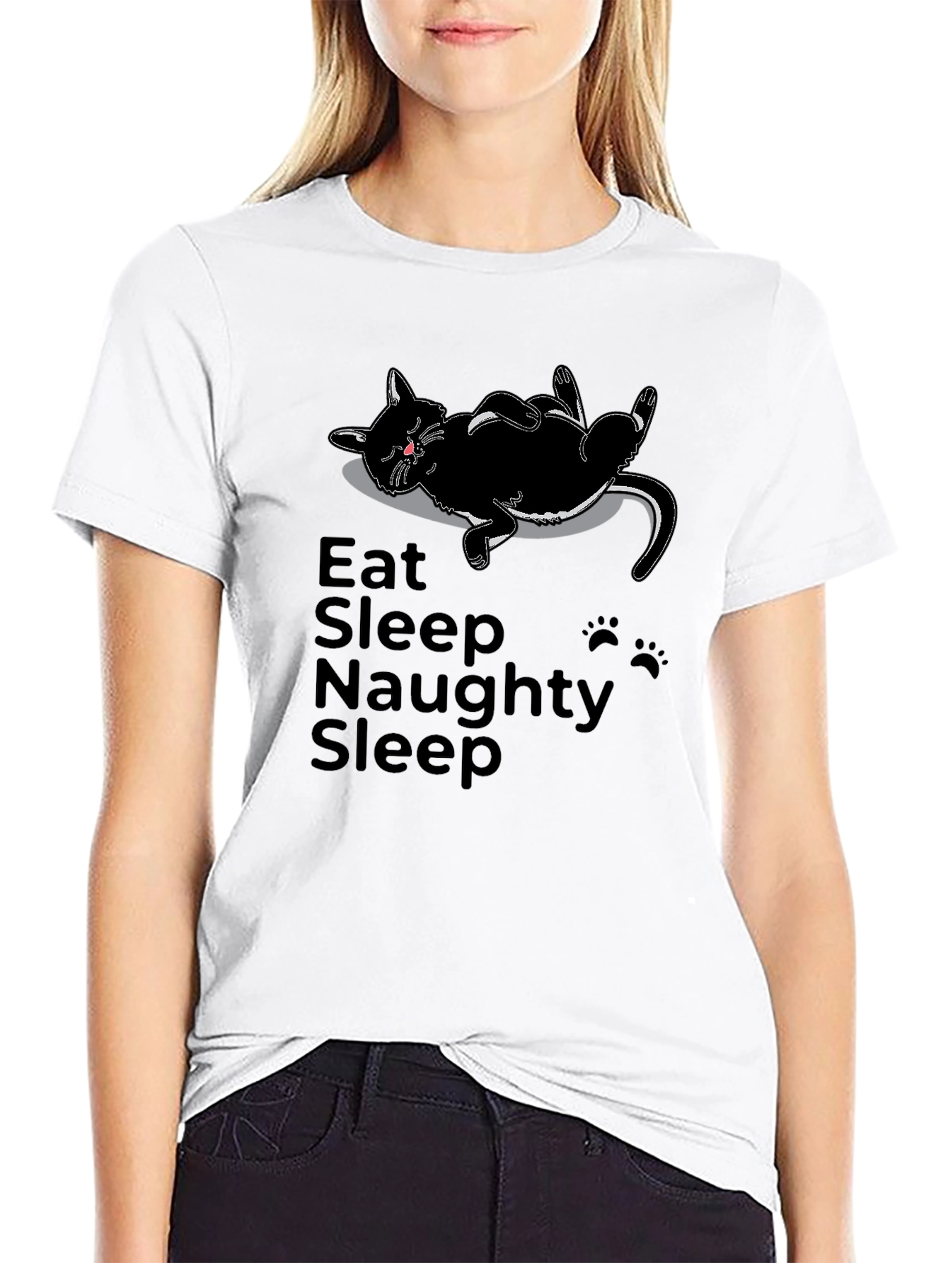 Eat Sleep Naughty Sleep Black Cat T-Shirt