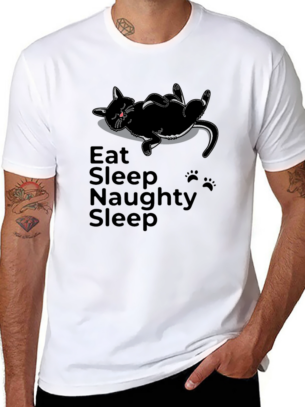 Eat Sleep Naughty Sleep Black Cat T-Shirt