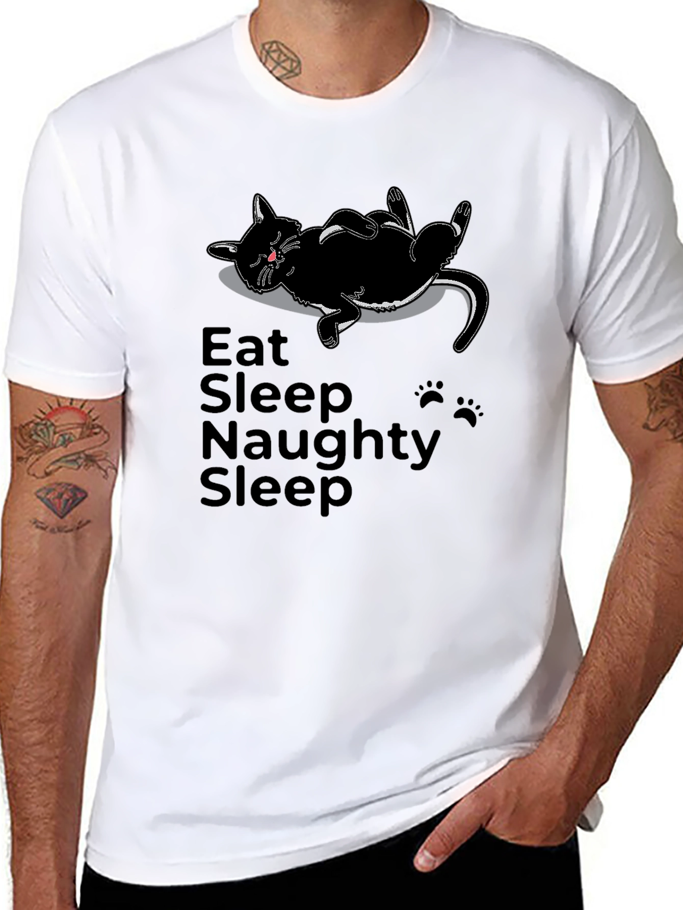 Eat Sleep Naughty Sleep Black Cat T-Shirt