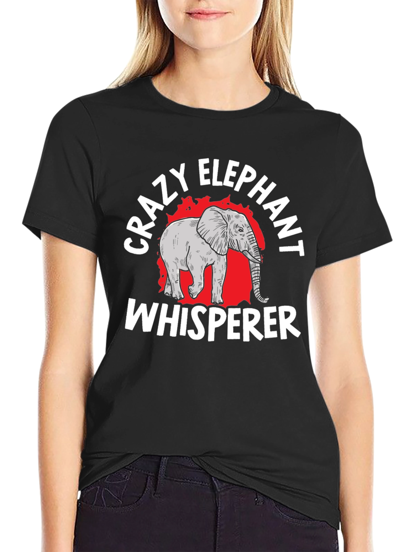 Crazy Elephant Whisperer Black Graphic T-Shirt