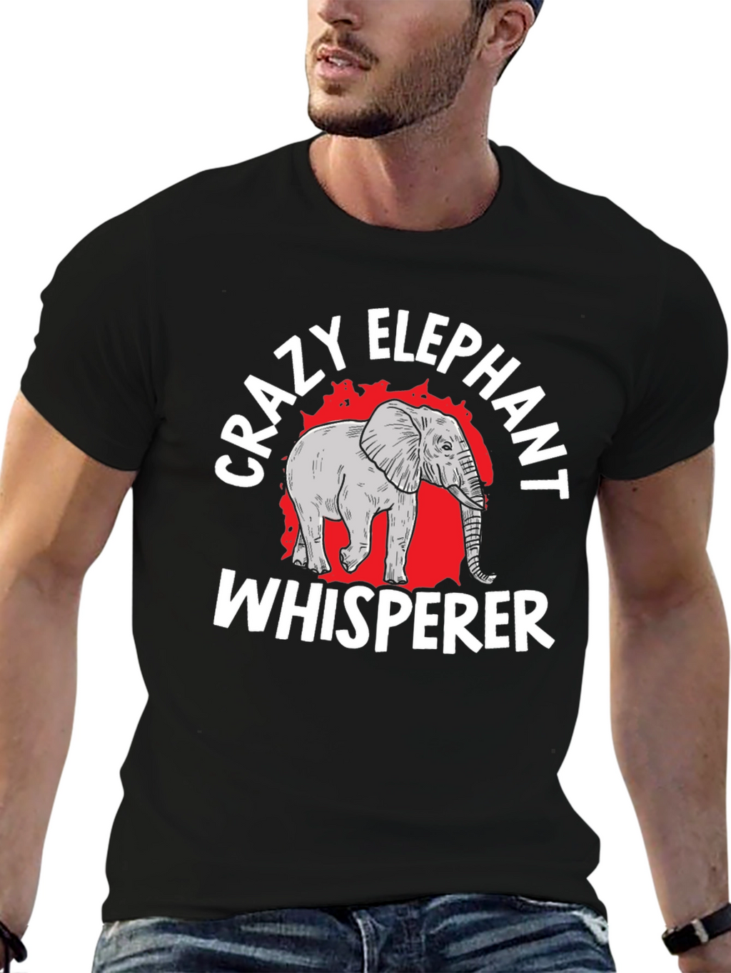 Crazy Elephant Whisperer Black Graphic T-Shirt