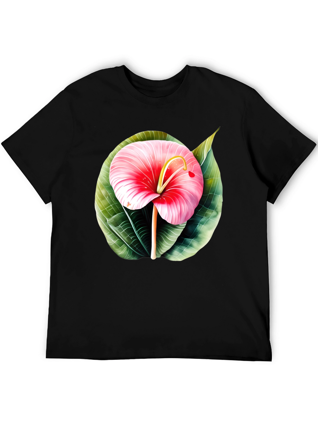 Tropical Flower Graphic Tee - Mens Black T-Shirt