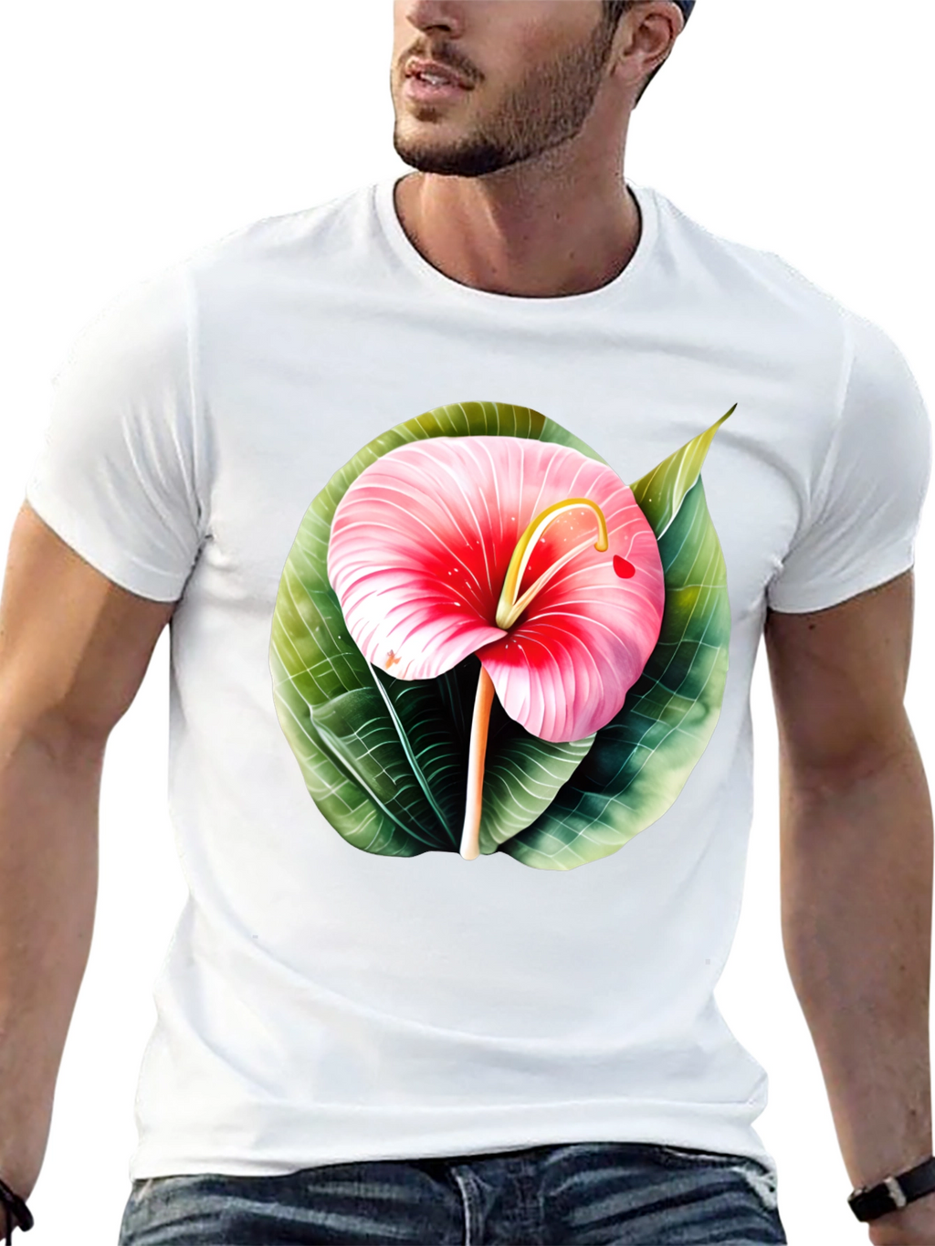 Tropical Flower Graphic Tee - Mens Black T-Shirt